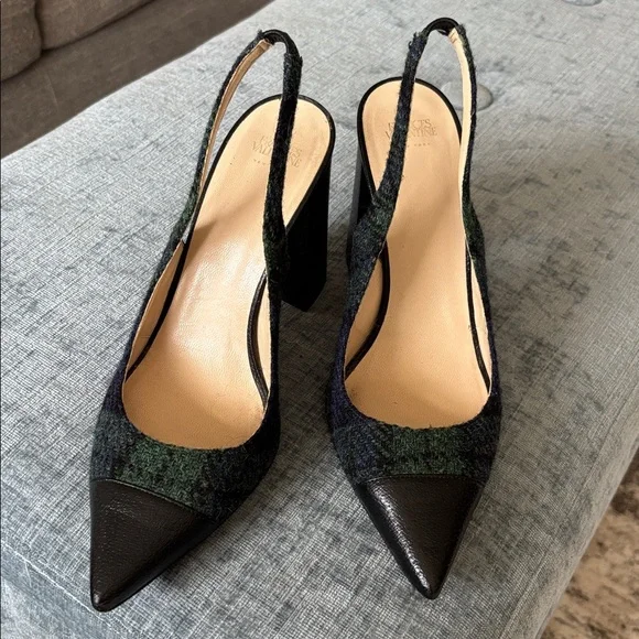 Frances Valentine Sandy Slingback Pumps in Blue/Green Plaid - Picture 3 of 7